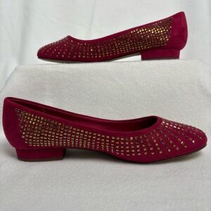 Unisa Women's 8M Burgundy Gold Studded Ballet Slipper Flats